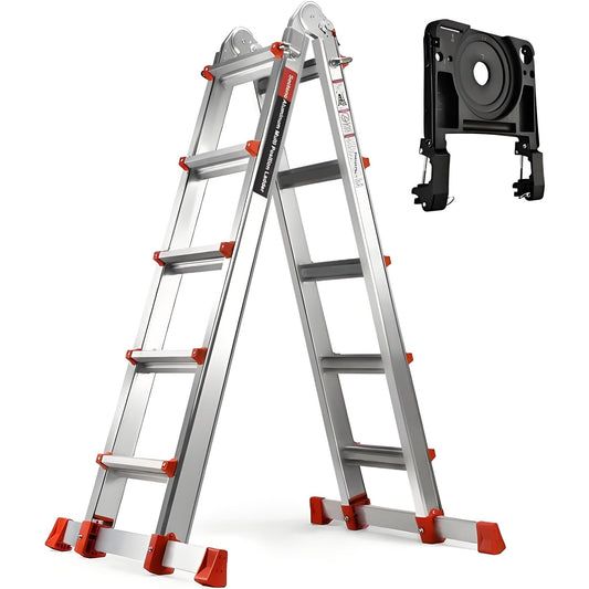 A Frame 4 Step Extension Ladder, 17 Ft With Multi Position & Removable Tool Tray with Stabilizer Bar, Telescoping Ladder - Homevor